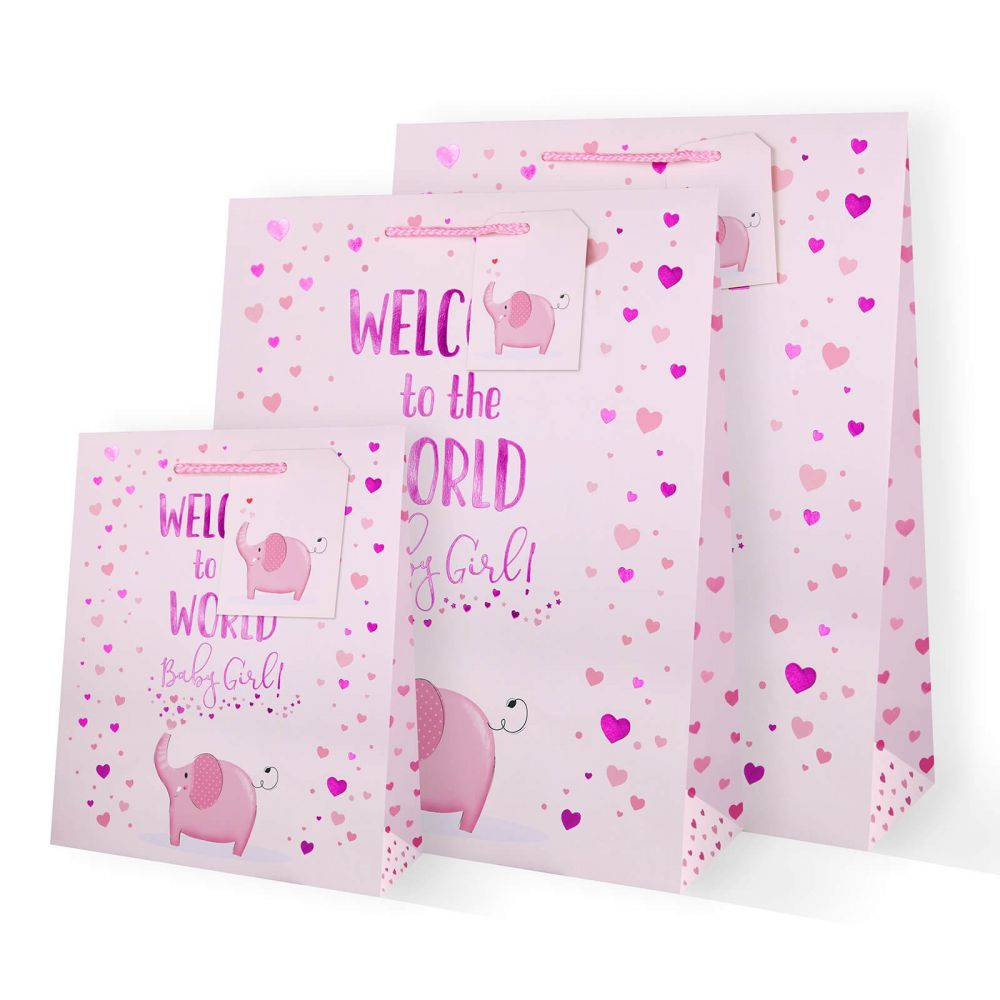 Cards Direct Baby Girl Elephant Gift Bags