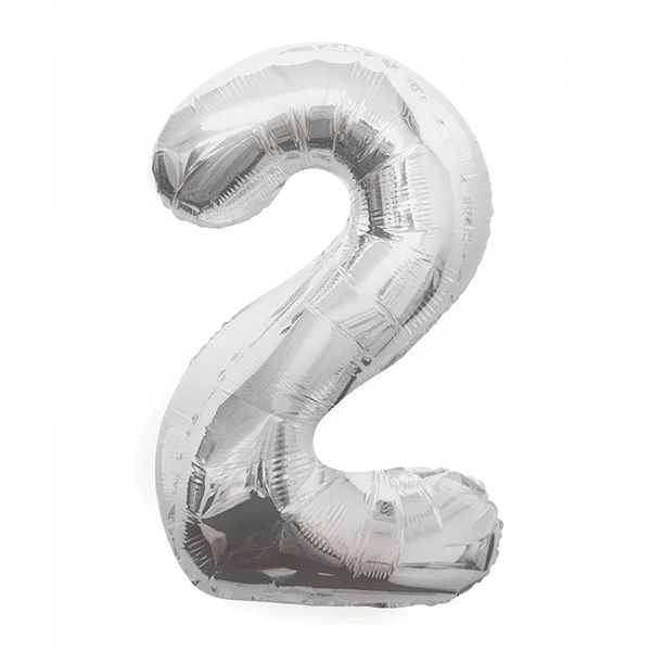 Number 2 Foil Balloon, Silver, 34 inches