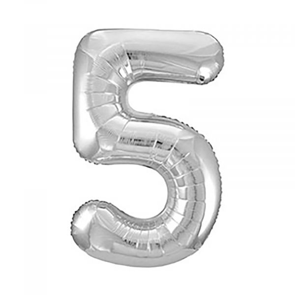 Number 5 Foil Balloon, Silver, 34 inches