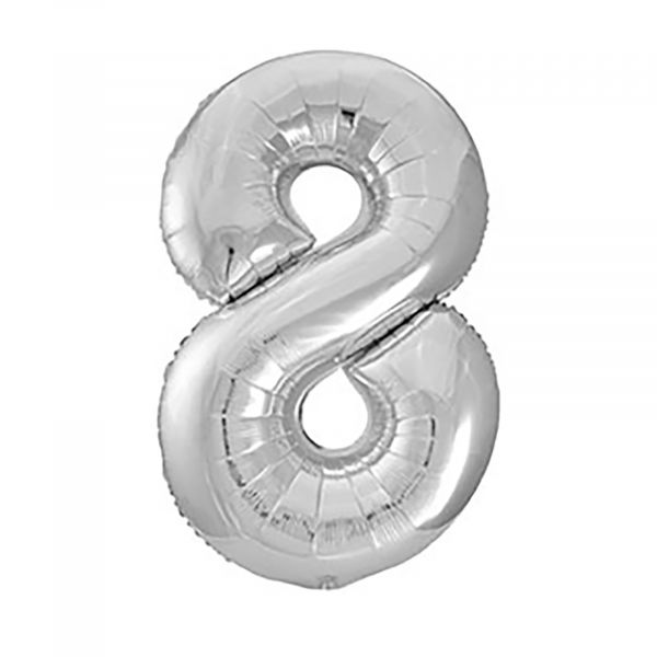 Number 8 Foil Balloon, Silver, 34 inches