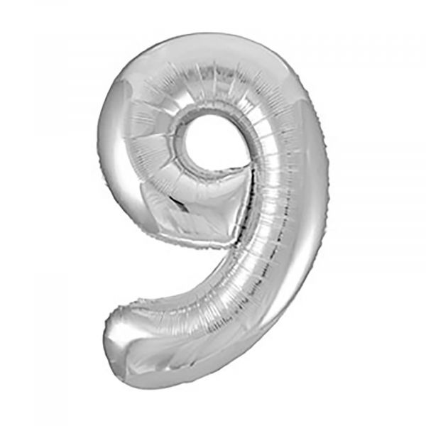 Number 9 Foil Balloon, Silver, 34 inches