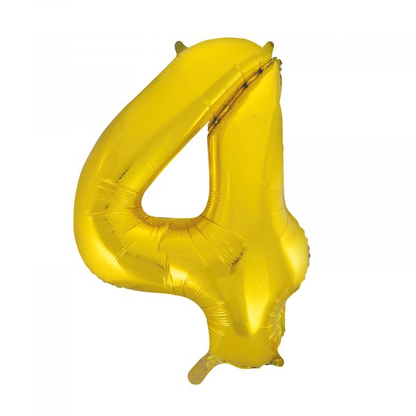Number 4 Foil Balloon, Gold, 34 inches