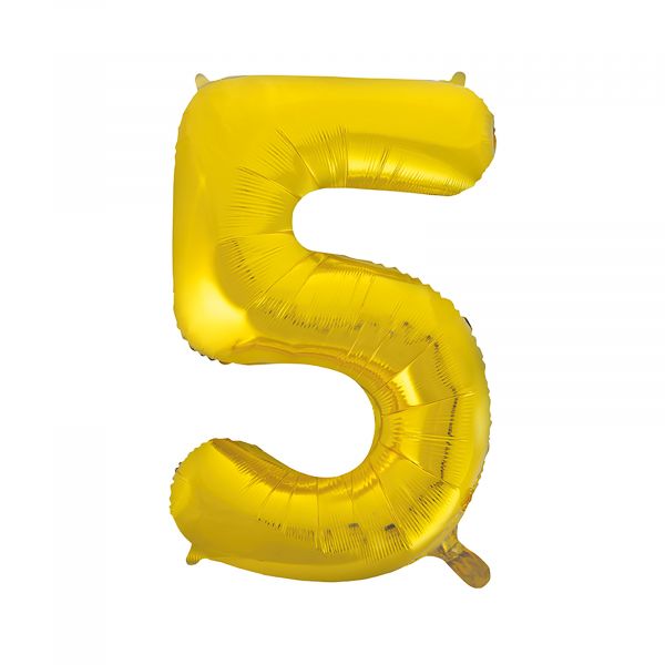 Number 5 Foil Balloon, Gold, 34 inches