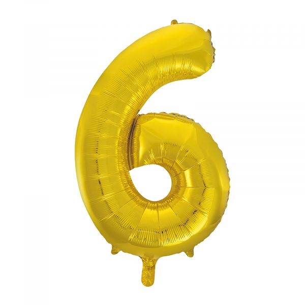 Number 6 Foil Balloon, Gold, 34 inches