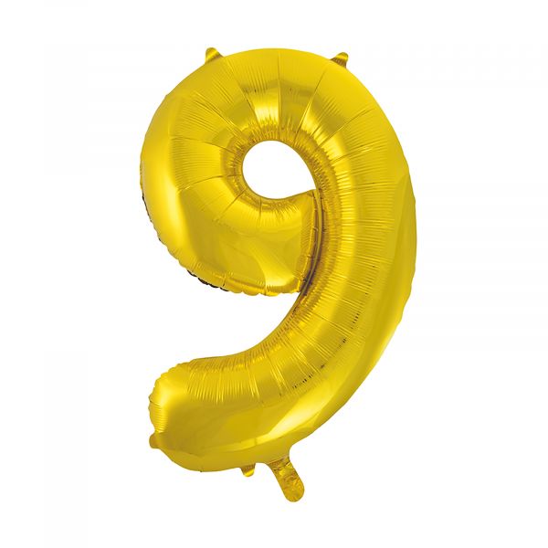 Number 9 Foil Balloon, Gold, 34 inches