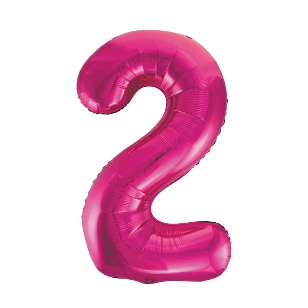 Number 2 Foil Balloon, Pink, 34 inches