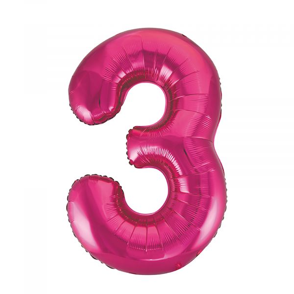 Number 3 Foil Balloon, Pink, 34 inches