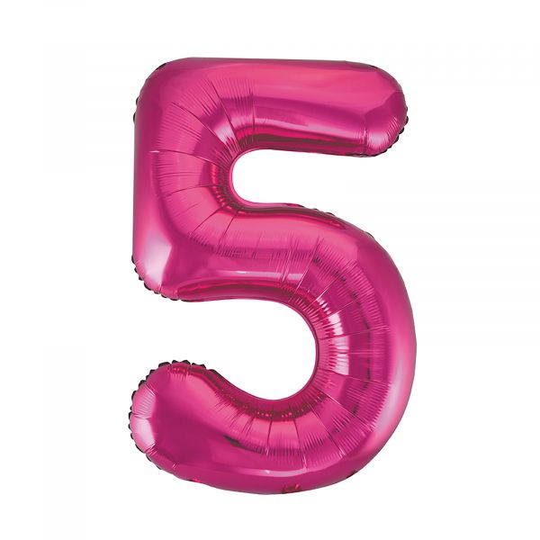 Number 5 Foil Balloon, Pink, 34 inches