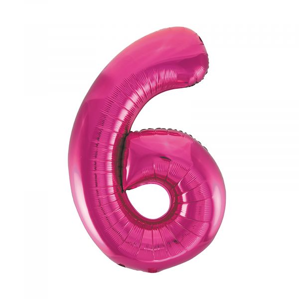 Number 6 Foil Balloon, Pink, 34 inches