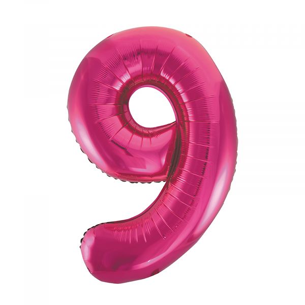 Number 9 Foil Balloon, Pink, 34 inches