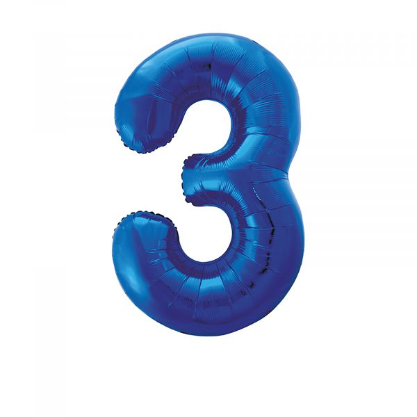 Number 3 Foil Balloon, Blue, 34 inches