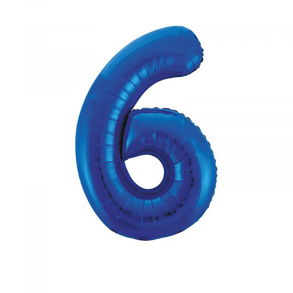 Number 6 Foil Balloon, Blue, 34 inches