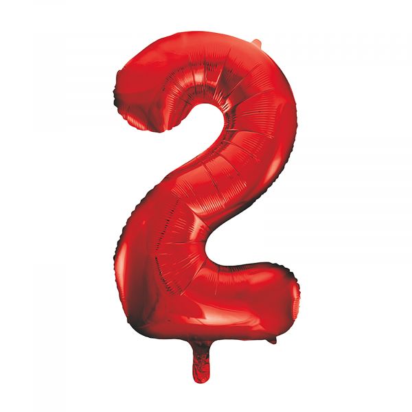 Number 2 Foil Balloon, Red, 34 inches