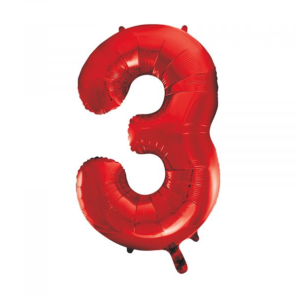 Number 3 Foil Balloon, Red, 34 inches