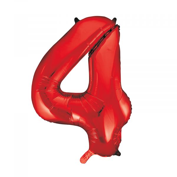 Number 4 Foil Balloon, Red, 34 inches