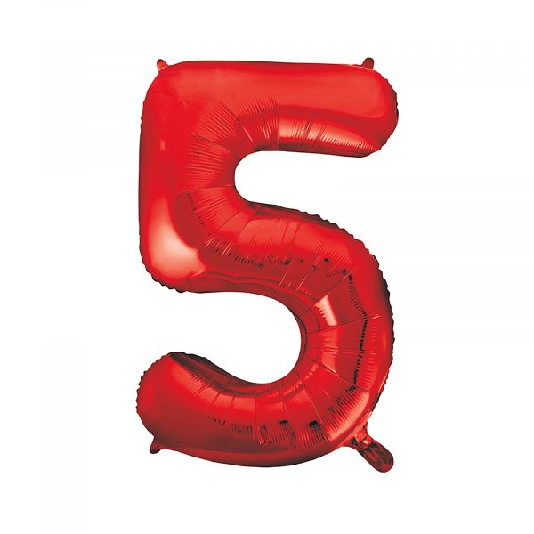 Number 5 Foil Balloon, Red, 34 inches