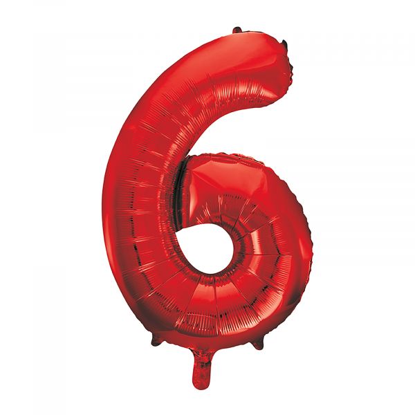 Number 6 Foil Balloon, Red, 34 inches