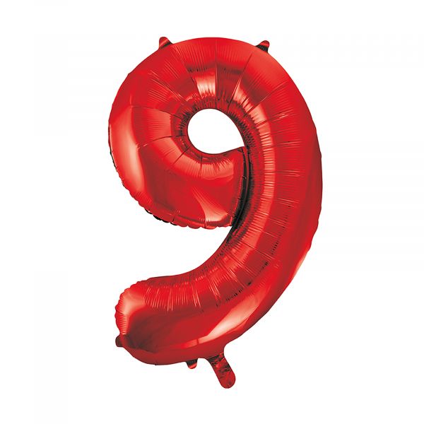 Number 9 Foil Balloon, Red, 34 inches