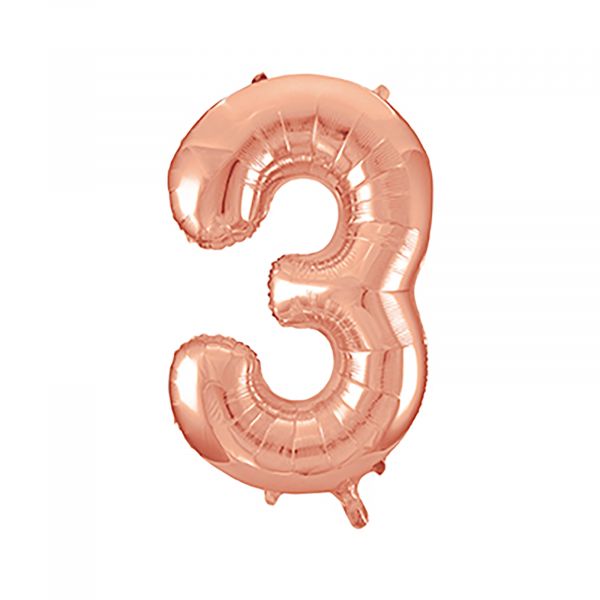 Number 3 Foil Balloon, Rose Gold, 34 inches