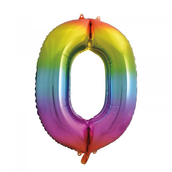 Number 0 Foil Balloon, Rainbow, 34 inches