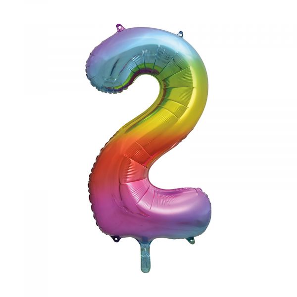 Number 2 Foil Balloon, Rainbow, 34 inches