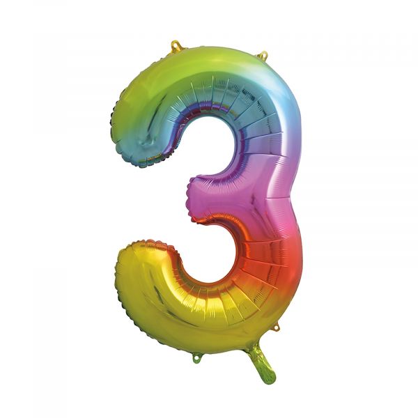 Number 3 Foil Balloon, Rainbow, 34 inches
