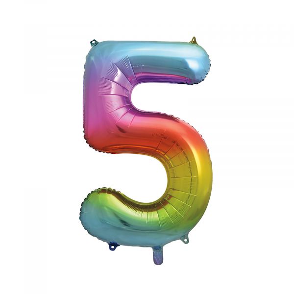 Number 5 Foil Balloon, Rainbow, 34 inches