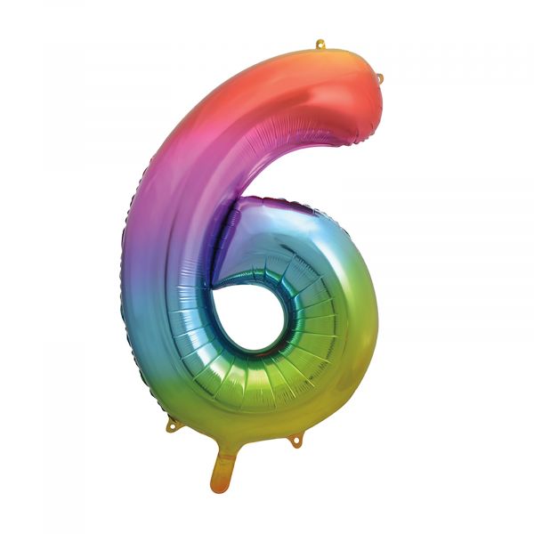 Number 6 Foil Balloon, Rainbow, 34 inches