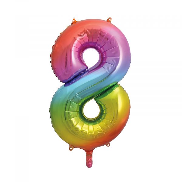 Number 8 Foil Balloon, Rainbow, 34 inches