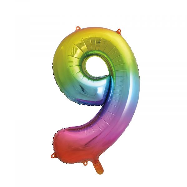 Number 9 Foil Balloon, Rainbow, 34 inches