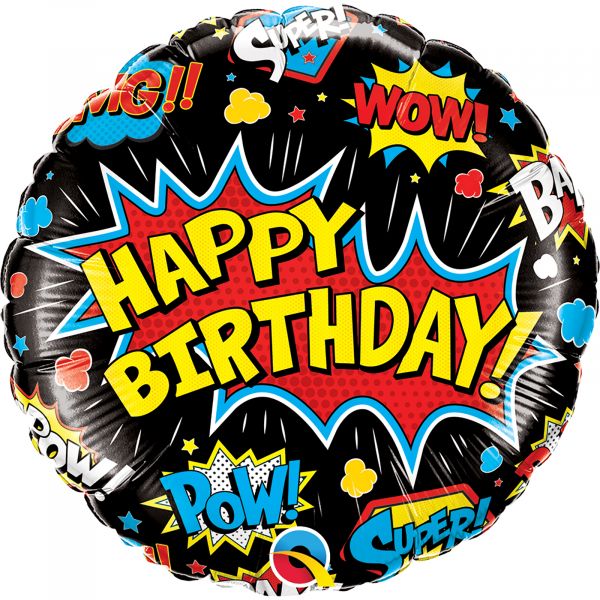 Birthday Super Hero Black Balloon