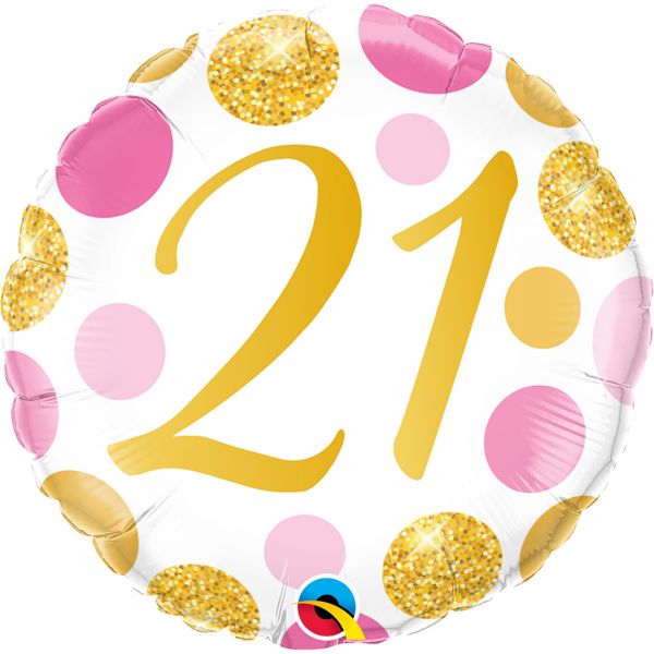 Age 21 Pink & Gold Dots Balloon