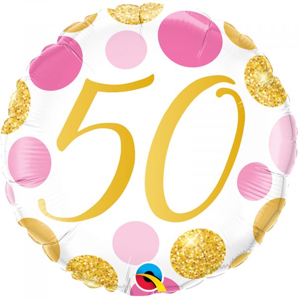 Age 50 Pink & Gold Dots Balloon