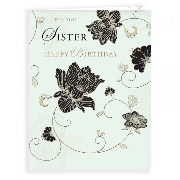 Birthday Card Sister, Floral Pattern