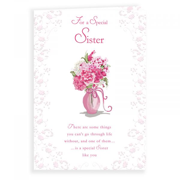 Birthday Card Sister, Flowers In Pink Vase