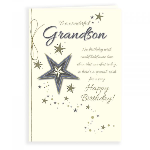 Birthday Card Grandson, Blue Star And Text