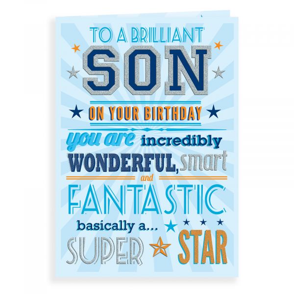 Birthday Card Son, Text On Blue