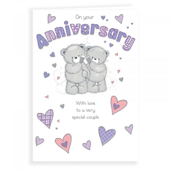 Anniversary Card Your, Bear Couple Holding Glasses