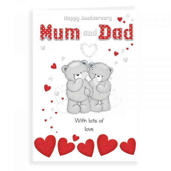 Anniversary Card Mum & Dad, Bear Couple Holding Glasses