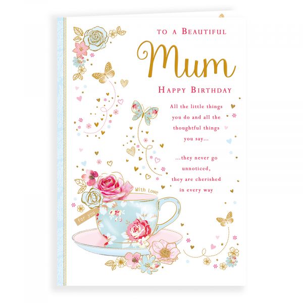 Birthday Card Mum, Teacup & Roses