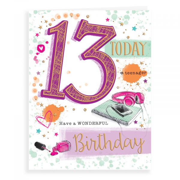 Birthday Card Age 13 F, iPod & Headphones