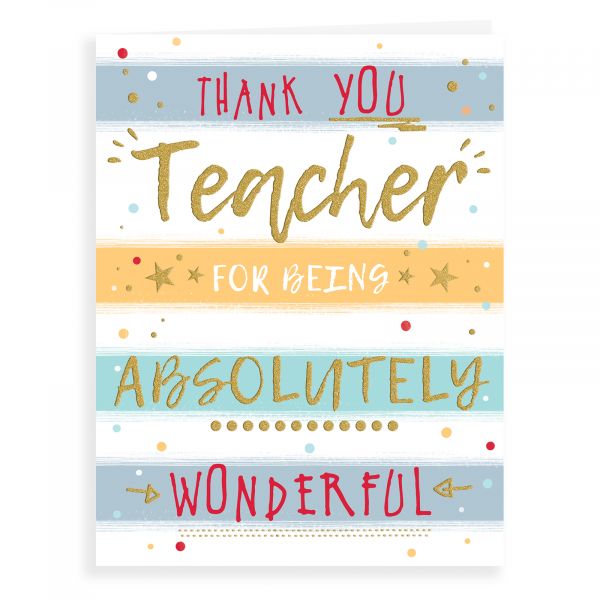 Thank You Card Teacher, Text On Stripes