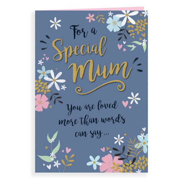 Birthday Card Mum, Floral On Grey