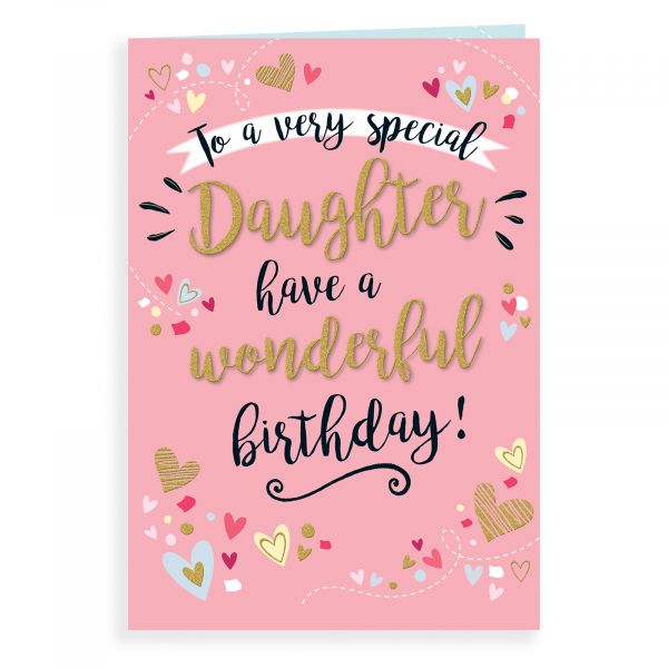 Birthday Card Daughter, Hearts On Pink