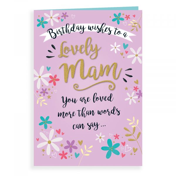 Birthday Card Mam, Floral On Lilac