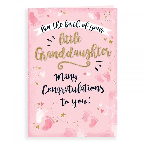 Baby Card Birth of Granddaughter, Footprints & Stars