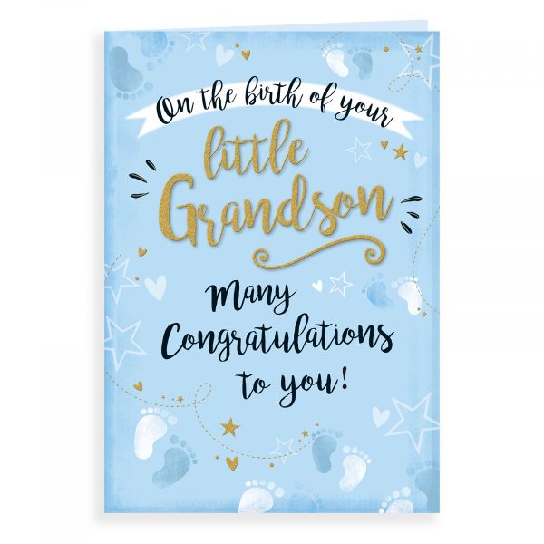 Baby Card Birth of Grandson, Footprints & Stars