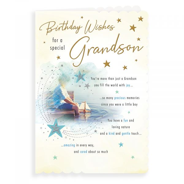 Birthday Card Grandson, Boy With Boat