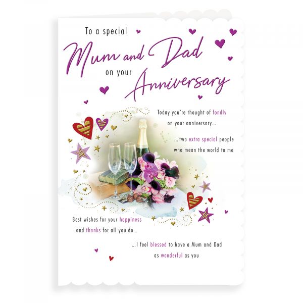 Anniversary Card Mum & Dad, Champagne Flowers