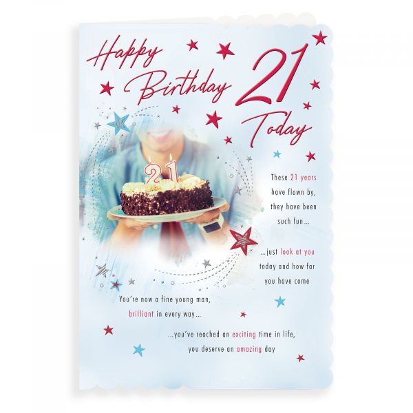 Birthday Card Age 21 M, Cake & Candles